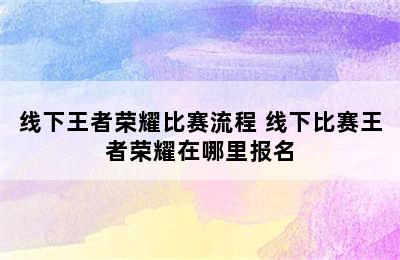 线下王者荣耀比赛流程 线下比赛王者荣耀在哪里报名